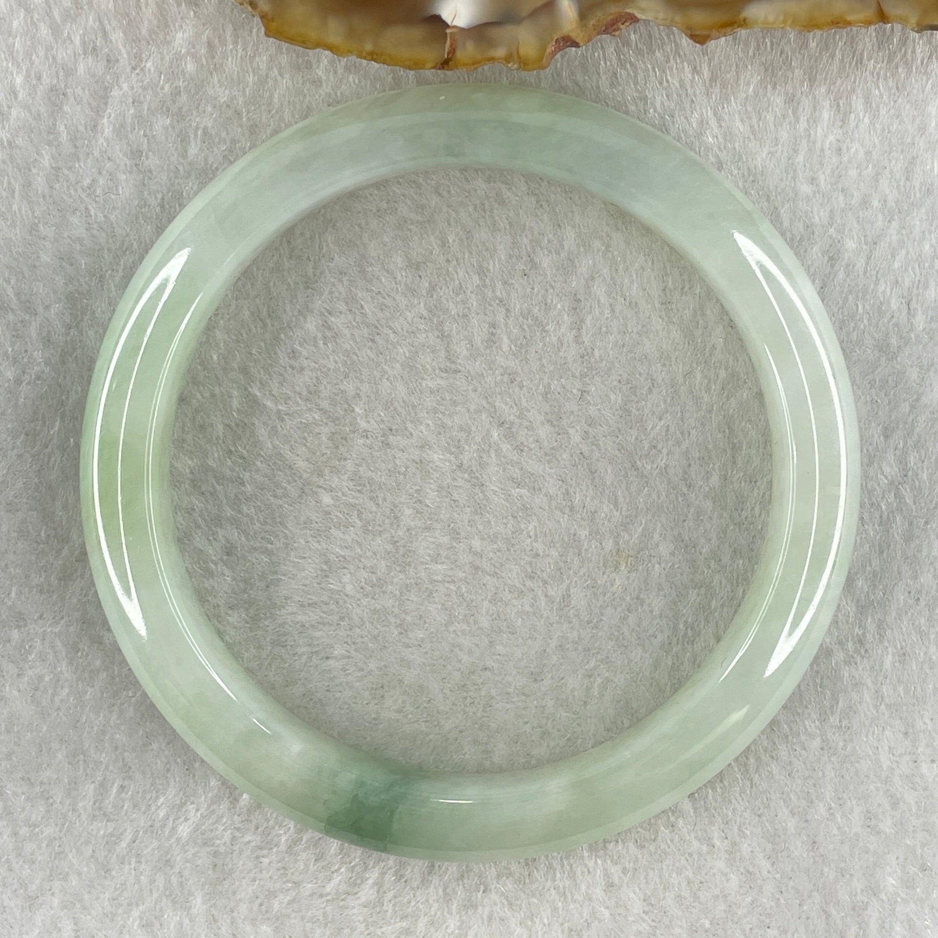 Natural Type A Jelly Full Light Green with Blueish Green Piao Hua Flora Jadeite Bangle 36.05g Inner Diameter 52.1mm 9.8 by 8.8mm (Very Slight Internal Lines) - Huangs Jadeite and Jewelry Pte Ltd
