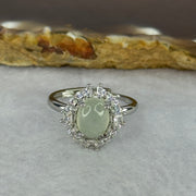 Type A Semi Icy Light Green Jadeite with Crystals in S925 Sliver Ring (Adjustable Size) 2.68g 8.7 by 6.7 by 3.5mm - Huangs Jadeite and Jewelry Pte Ltd