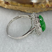 Type A Green Burmese jadeite Hulu ring in 18k white gold & natural diamonds 2.09g Ring Size: US 7 - Huangs Jadeite and Jewelry Pte Ltd