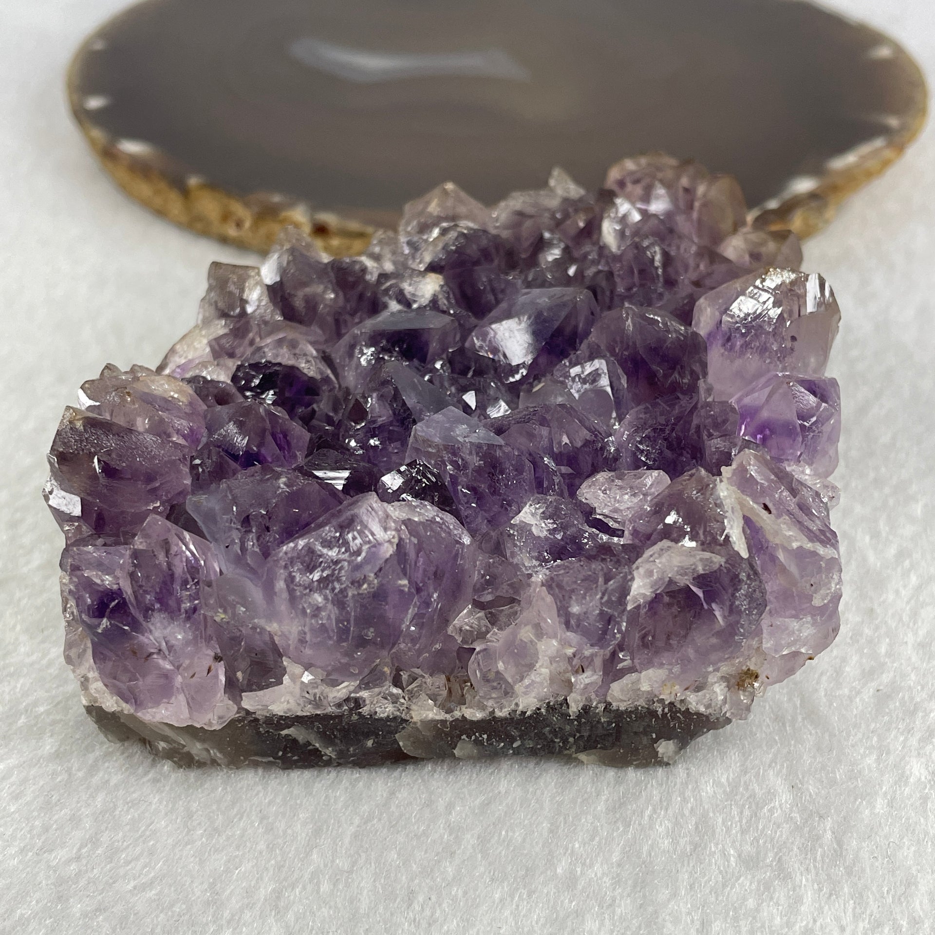 Natural Amethyst Crystal Cluster Display with Wooden Stand 520.8g 124.8 by 76.9 by 110.0mm - Huangs Jadeite and Jewelry Pte Ltd