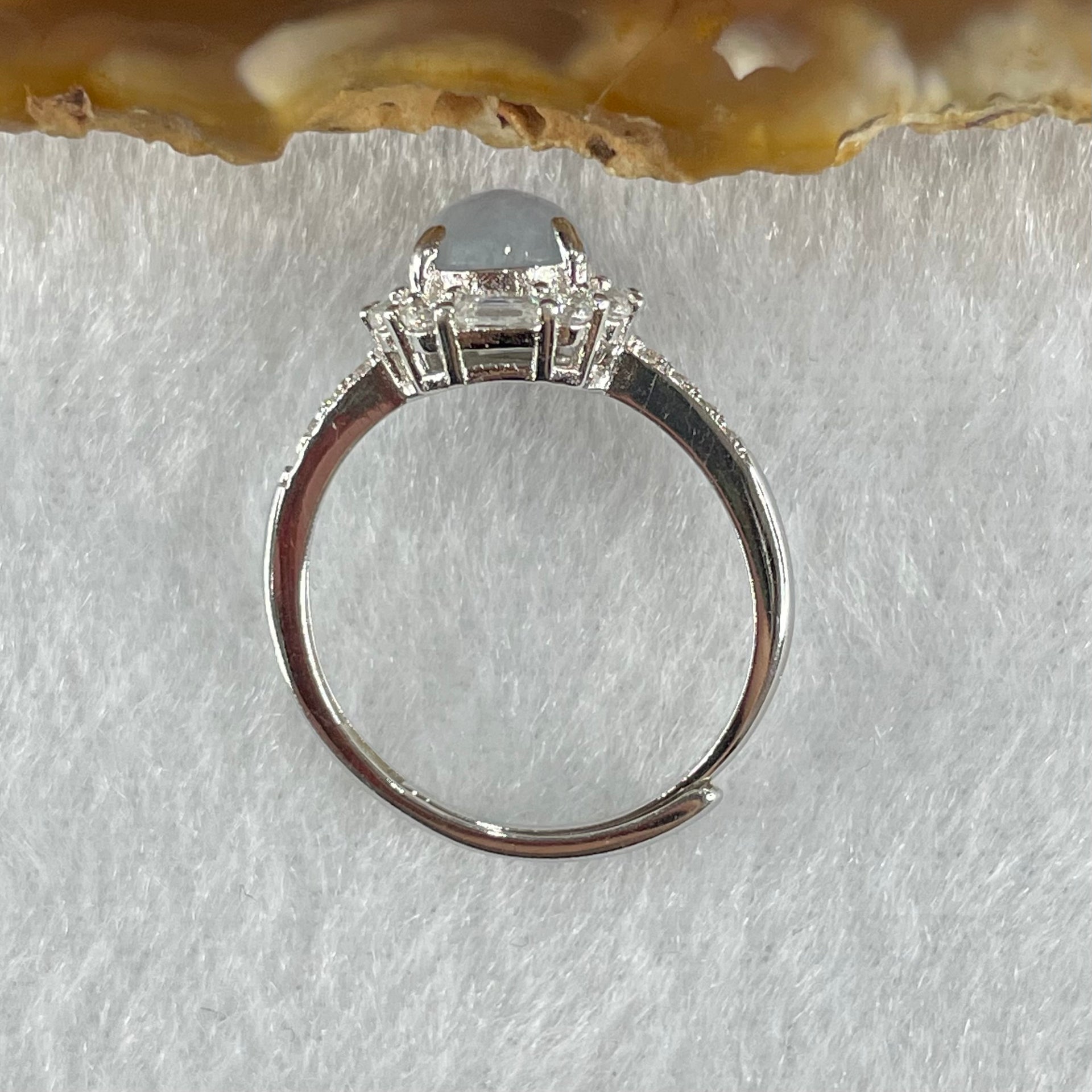 Type A Lavender Jadeite in S925 Sliver with Crystal Ring (Adjustable Size) 1.82g 6.3 by 3.5mm - Huangs Jadeite and Jewelry Pte Ltd