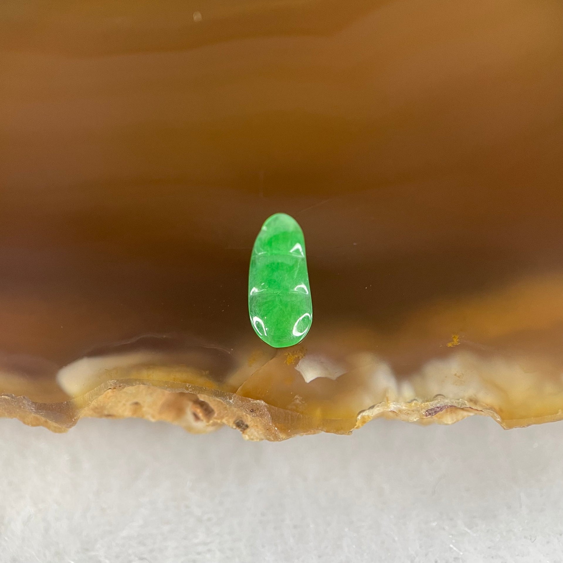 Type A Old Mine Full Green Jadeite Peapod Charm Stone For Setting 0.09g 10.2 by 4.4 by 1.2mm - Huangs Jadeite and Jewelry Pte Ltd
