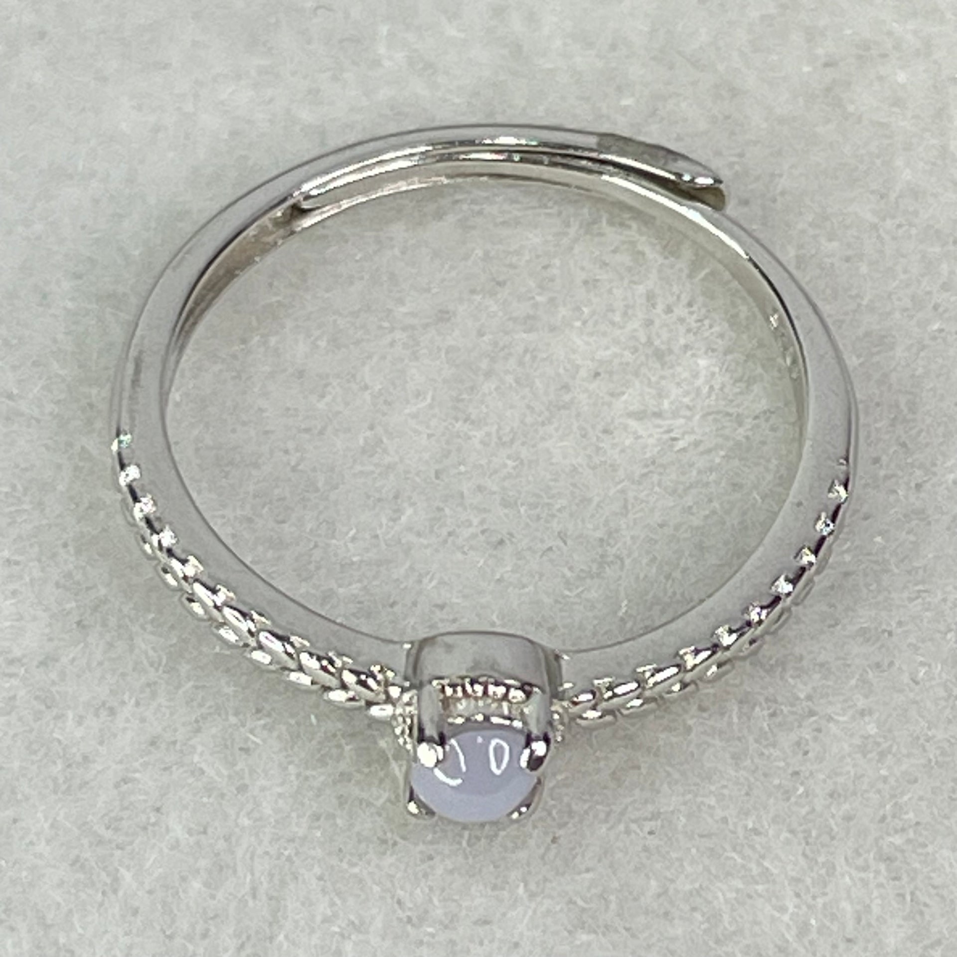 Type A Lavender Cabochon Jadeite in S925 Sliver Ring (Adjustable Size) 1.15g 3.0 by 2.0mm - Huangs Jadeite and Jewelry Pte Ltd