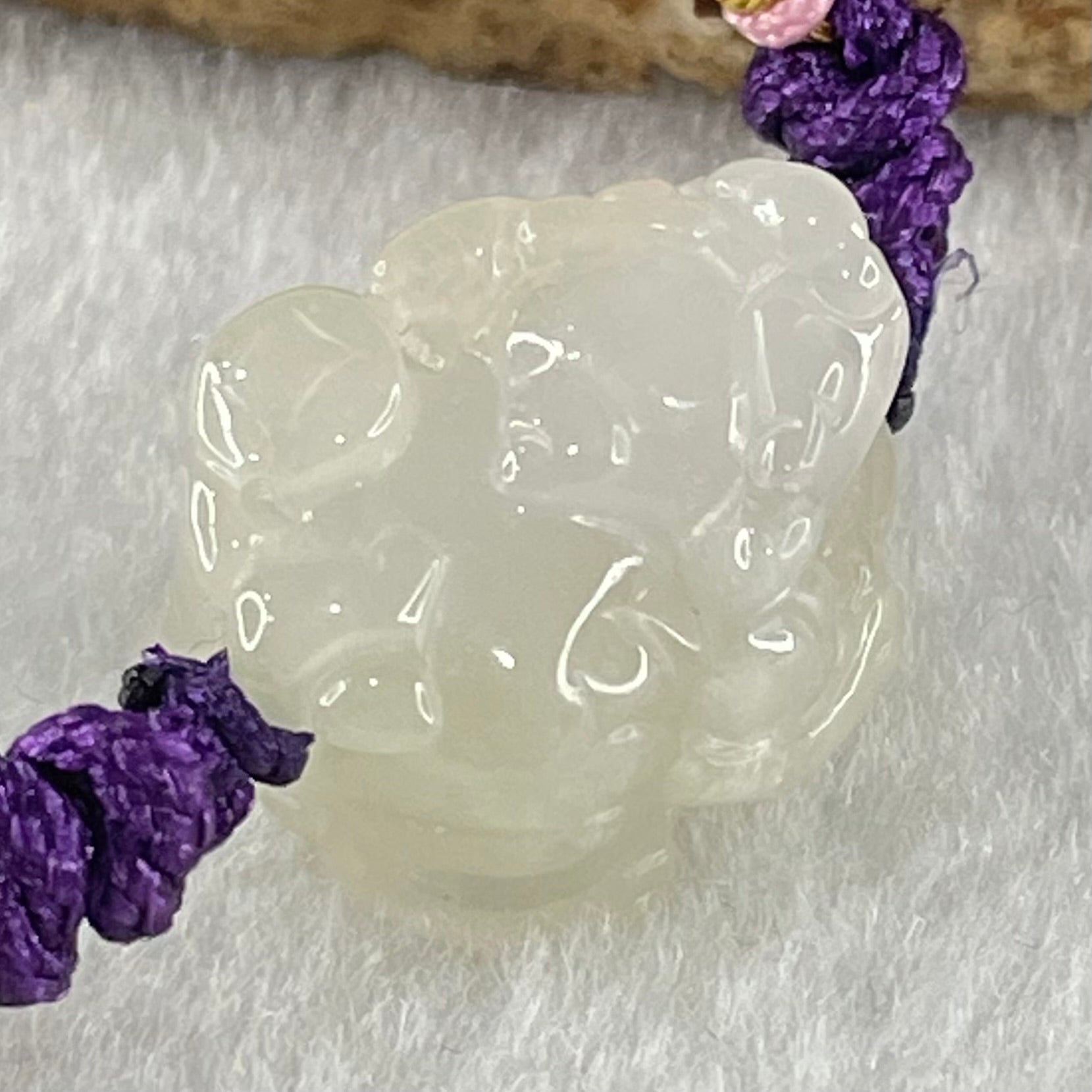 Type A Jelly Faint Lavender with Yellowish Jadeite Male Pixiu String Bracelet 6.65g 17.4 by 14.6 by 10.2mm - Huangs Jadeite and Jewelry Pte Ltd