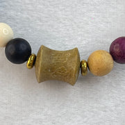 Natural Muti Color Treasures Beads with Wooden Lulutong Charm Bracelet 6.32g 15.5cm 8.4mm 21 Beads - Huangs Jadeite and Jewelry Pte Ltd