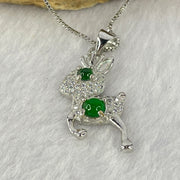 Type A Icy Green Omphasite Jadeite Cabochons in Sliver Deer Pendent Necklace 4.22g Middle Jadeite 4.3 by 1.5mm - Huangs Jadeite and Jewelry Pte Ltd