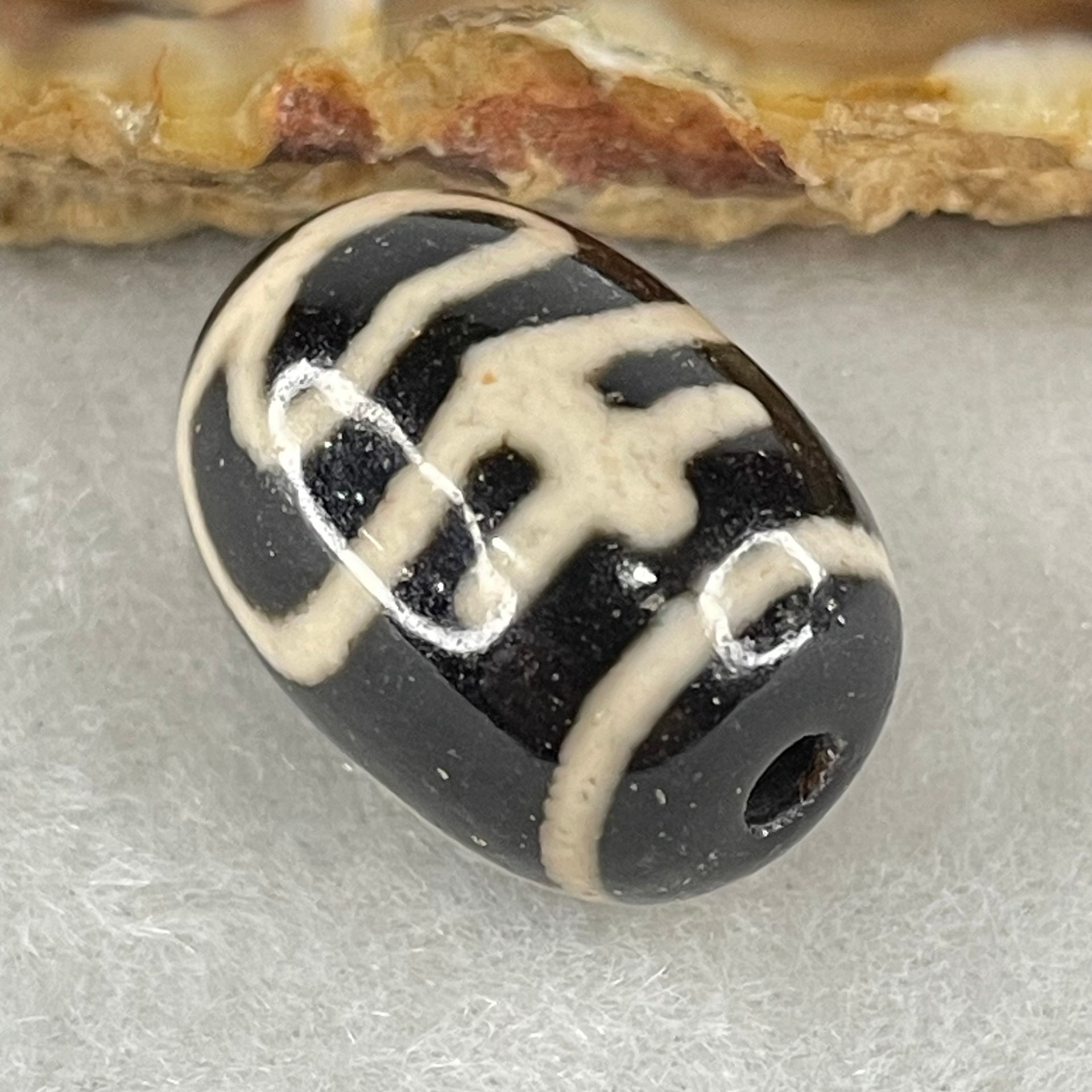 Natural Powerful Tibetan Old Oily Agate Double Nectar Vessel Dzi Bead Heavenly Master (Tian Zhu) 花蜜容器眼天珠 4.80g 18.2 by 13.2mm - Huangs Jadeite and Jewelry Pte Ltd