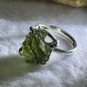 Natural Czech Republic Moldavite Meteorite Crystal in S925 Sliver Ring (Adjustable Size) 天然捷克陨石925银戒指 4.01g 15.1 by 10.4 by 8.2mm - Huangs Jadeite and Jewelry Pte Ltd