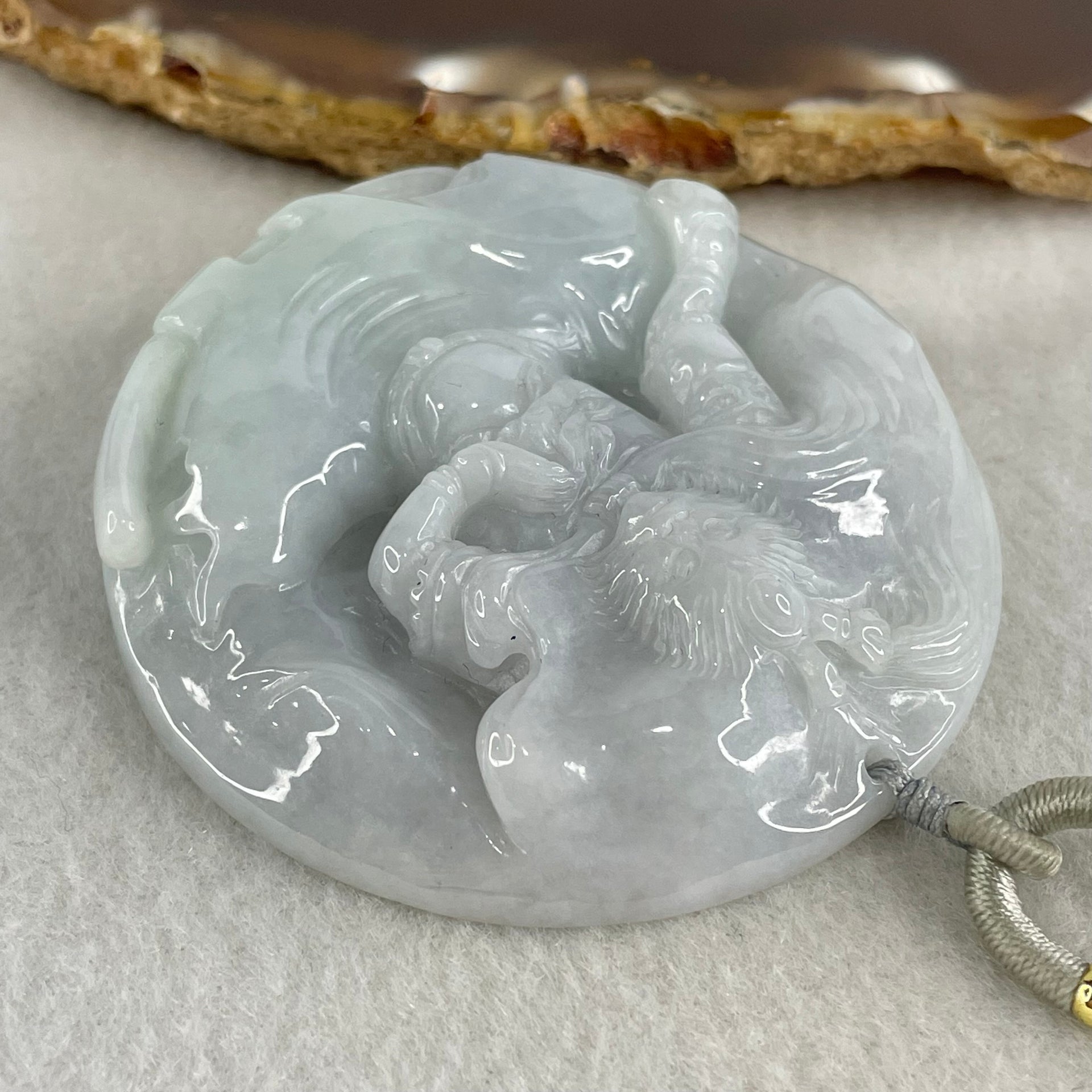 Type A Faint Green Lavender Jadeite Monkey God Sun Wu Kong  Pendant 73.39g 54.8 by 12.7mm - Huangs Jadeite and Jewelry Pte Ltd