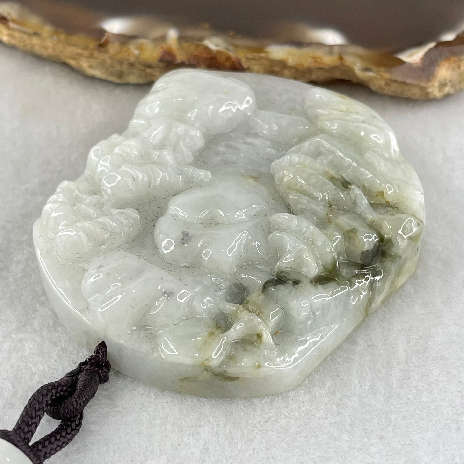 Type A Light Green Jadeite Shan Shui with Guiren Benefactor Pendant 68.16g 52.3 by 46.4 by 12.6mm - Huangs Jadeite and Jewelry Pte Ltd