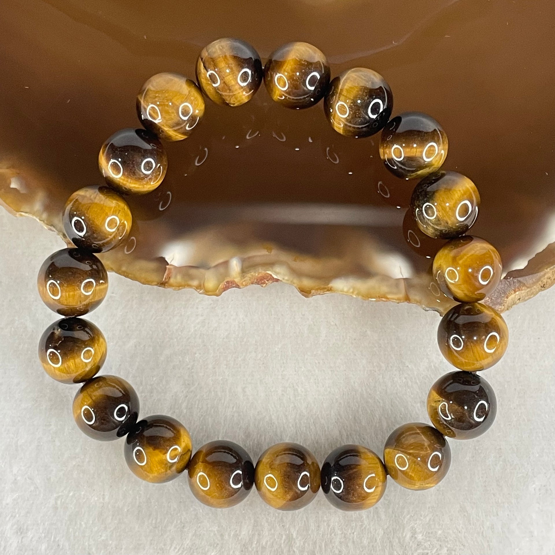 Natural Yellow Tiger's Eye Quartz Beads Bracelet 24.95g 15cm 10.0mm 19 Beads - Huangs Jadeite and Jewelry Pte Ltd