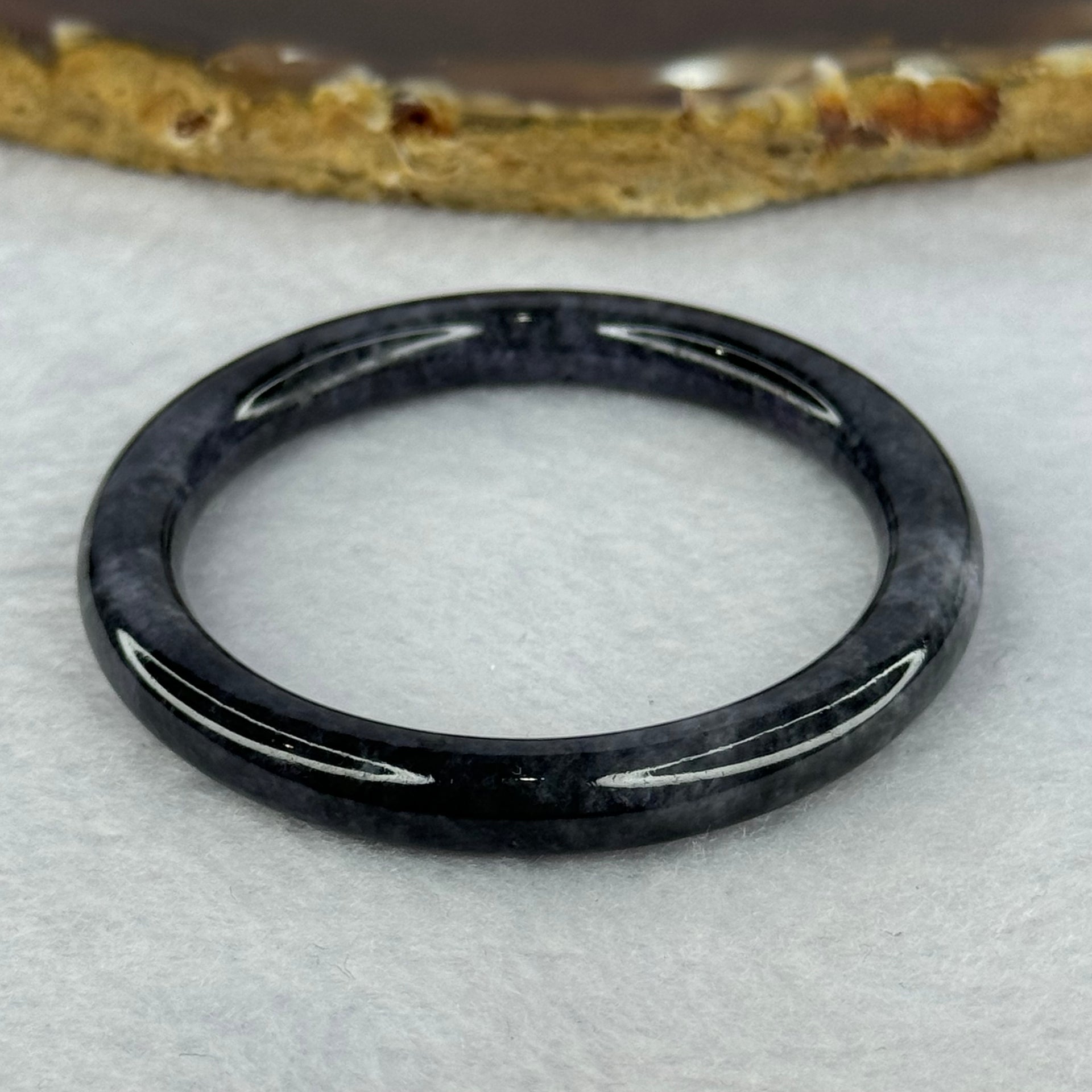 Type A Black Grey Wuji Jadeite Baby Bangle 14.39g Internal Diameter 40.3mm 5.9 by 6.2mm - Huangs Jadeite and Jewelry Pte Ltd