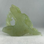 Natural Green Serpentine Twin Magpie Birds on Tree with Wooden Stand Display 792.2g L203.0 by B146.0 by H170.0 mm - Huangs Jadeite and Jewelry Pte Ltd