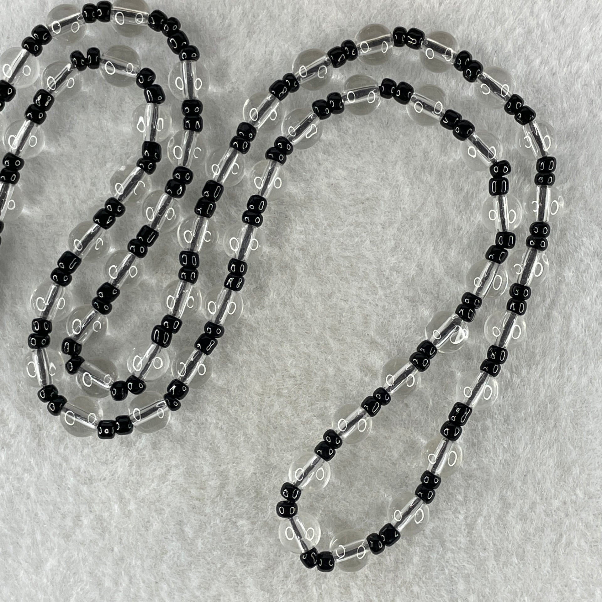 Clear Liuli with Black Onyx Beads Necklace 19.97g 56cm 6.4mm 55Beads - Huangs Jadeite and Jewelry Pte Ltd