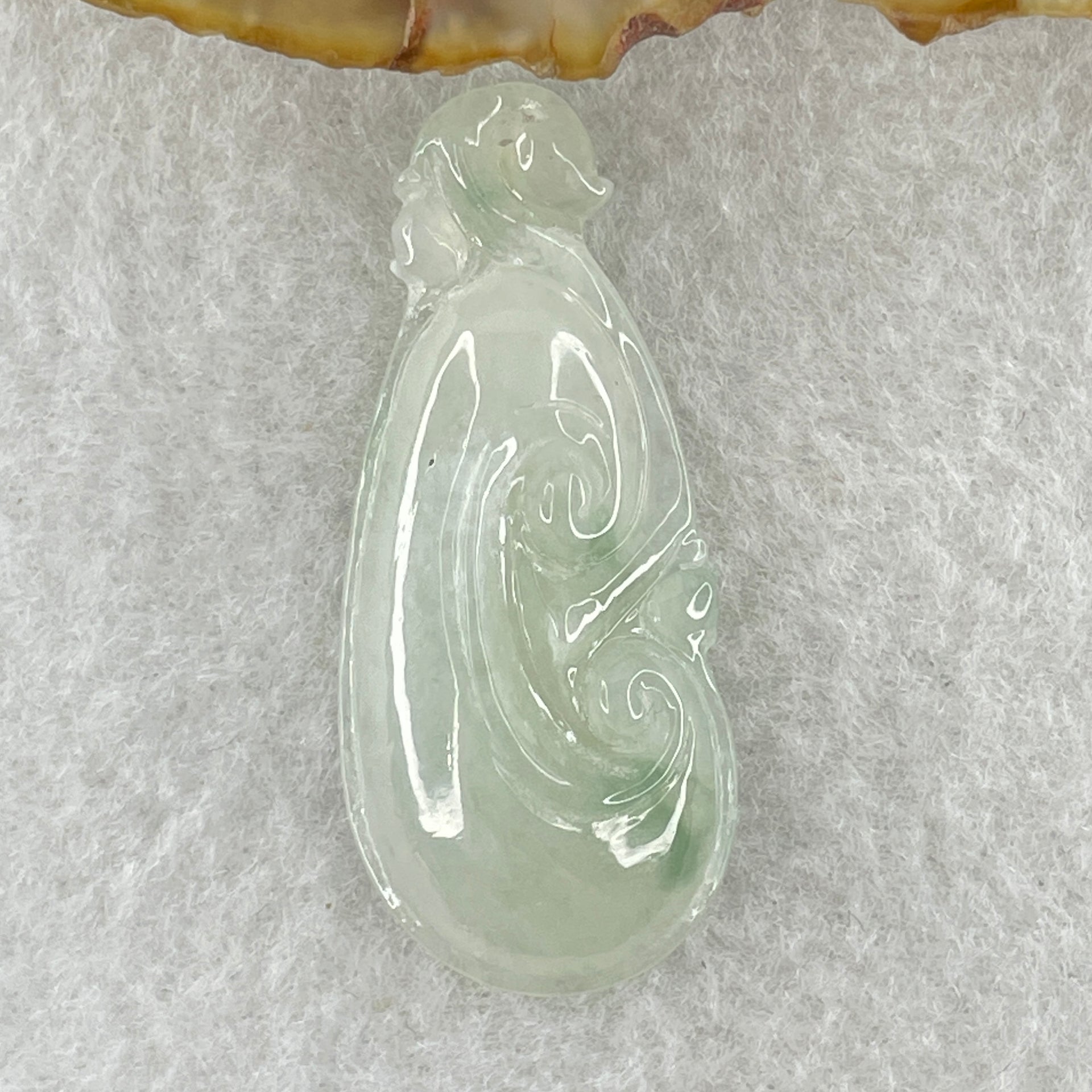 Type A Natural Semi Icy White to Faint Green with Green Patches Jadeite Ruyi Pendant 6.13g 39.5 by 17.3 by 6.7mm - Huangs Jadeite and Jewelry Pte Ltd