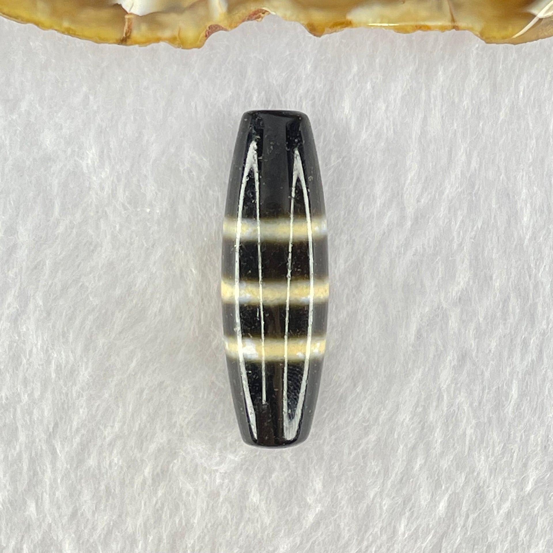 Natural Powerful Tibetan Old Oily Agate 3-Lines Dzi Bead Heavenly Master (Tian Zhu) 8.17g 38.1 by 12.2mm - Huangs Jadeite and Jewelry Pte Ltd