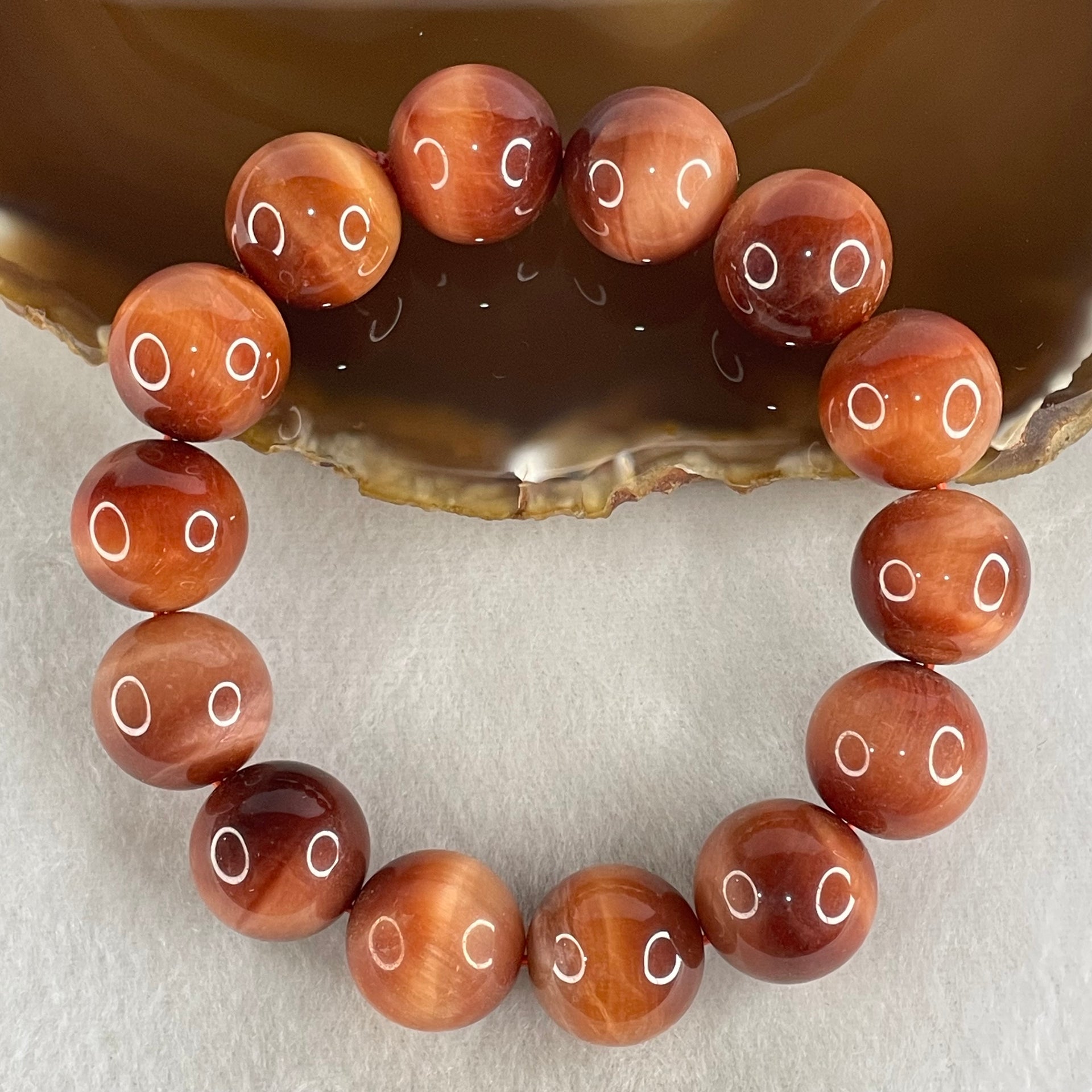 Natural Red Tiger's Eye Quartz Beads Bracelet 82.05g 17.5cm 16.4mm 14 Beads - Huangs Jadeite and Jewelry Pte Ltd