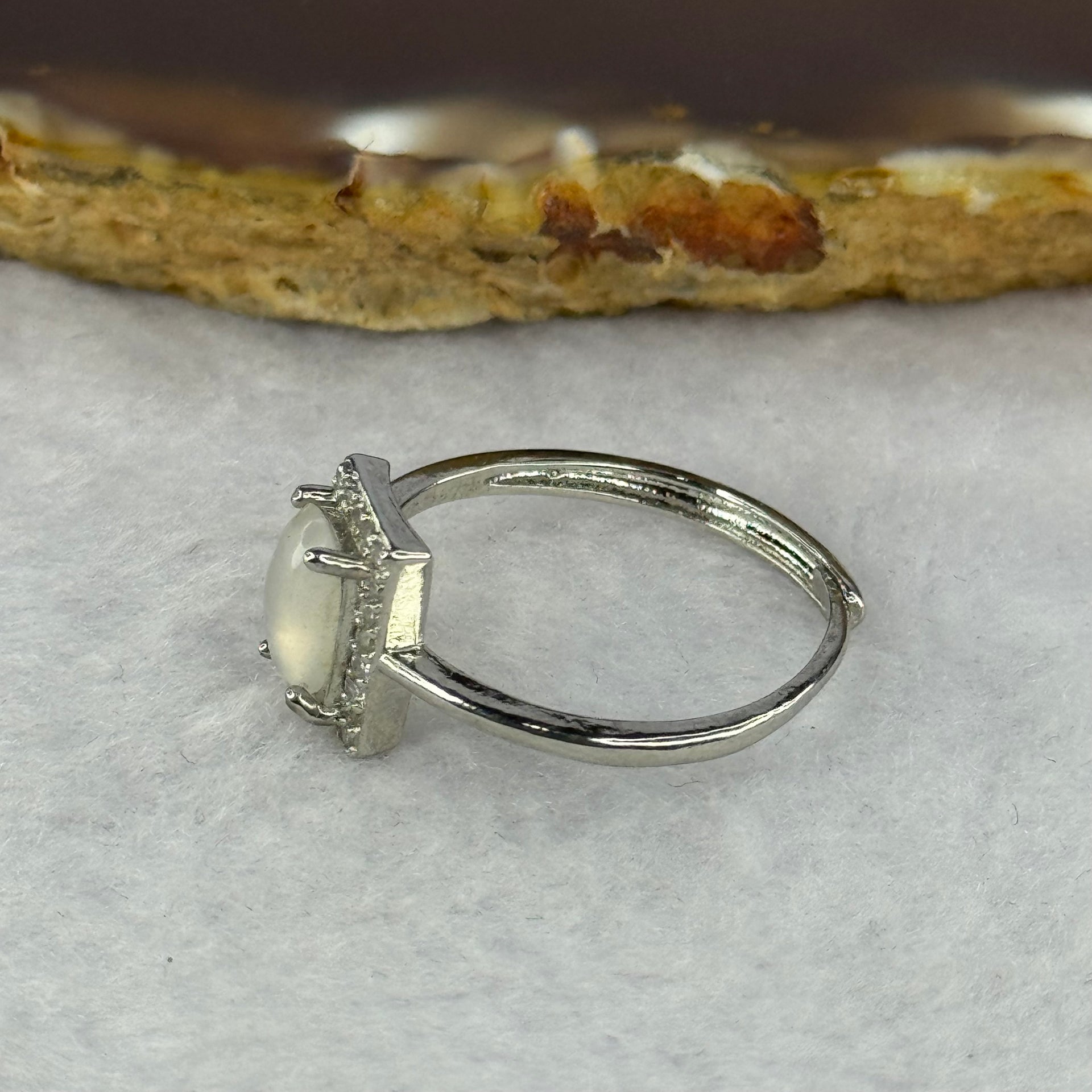 Type A High ICY White Jadeite with Crystals in S925 Sliver Ring (Adjustable Size) 2.01g 8.9 by 5.5 by 3.1mm - Huangs Jadeite and Jewelry Pte Ltd