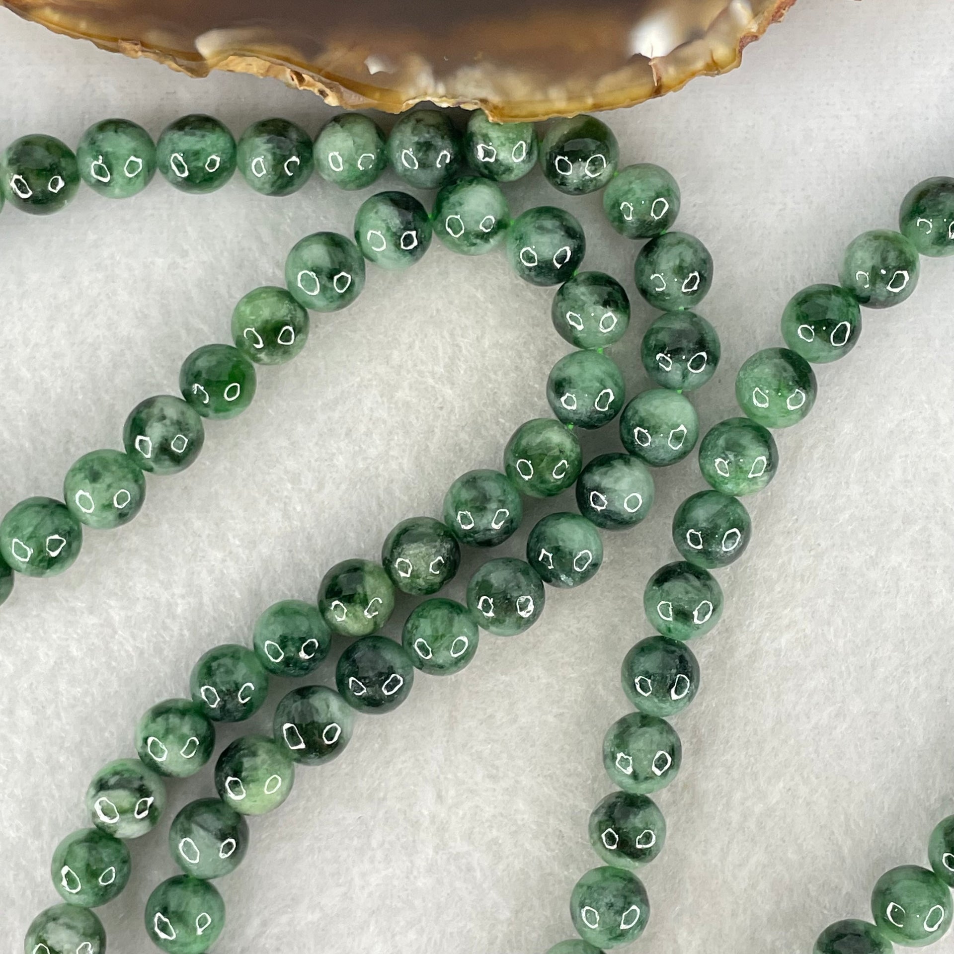 Type A Blueish Green with Light Green Piao Hua Jadeite Beads Necklace 79.31g 74cm 8.0mm 98 Beads - Huangs Jadeite and Jewelry Pte Ltd