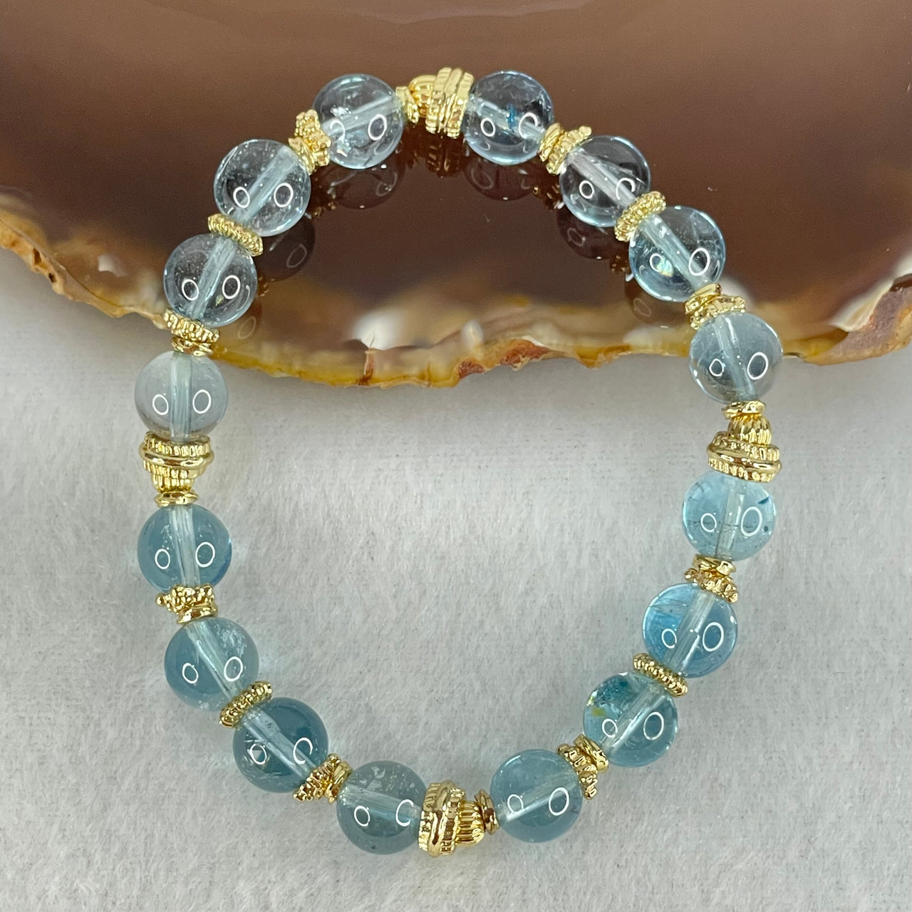Good Grade Natural Blue Topaz Beads Bracelet 26.61g 16cm 8.8mm 16 Beads - Huangs Jadeite and Jewelry Pte Ltd
