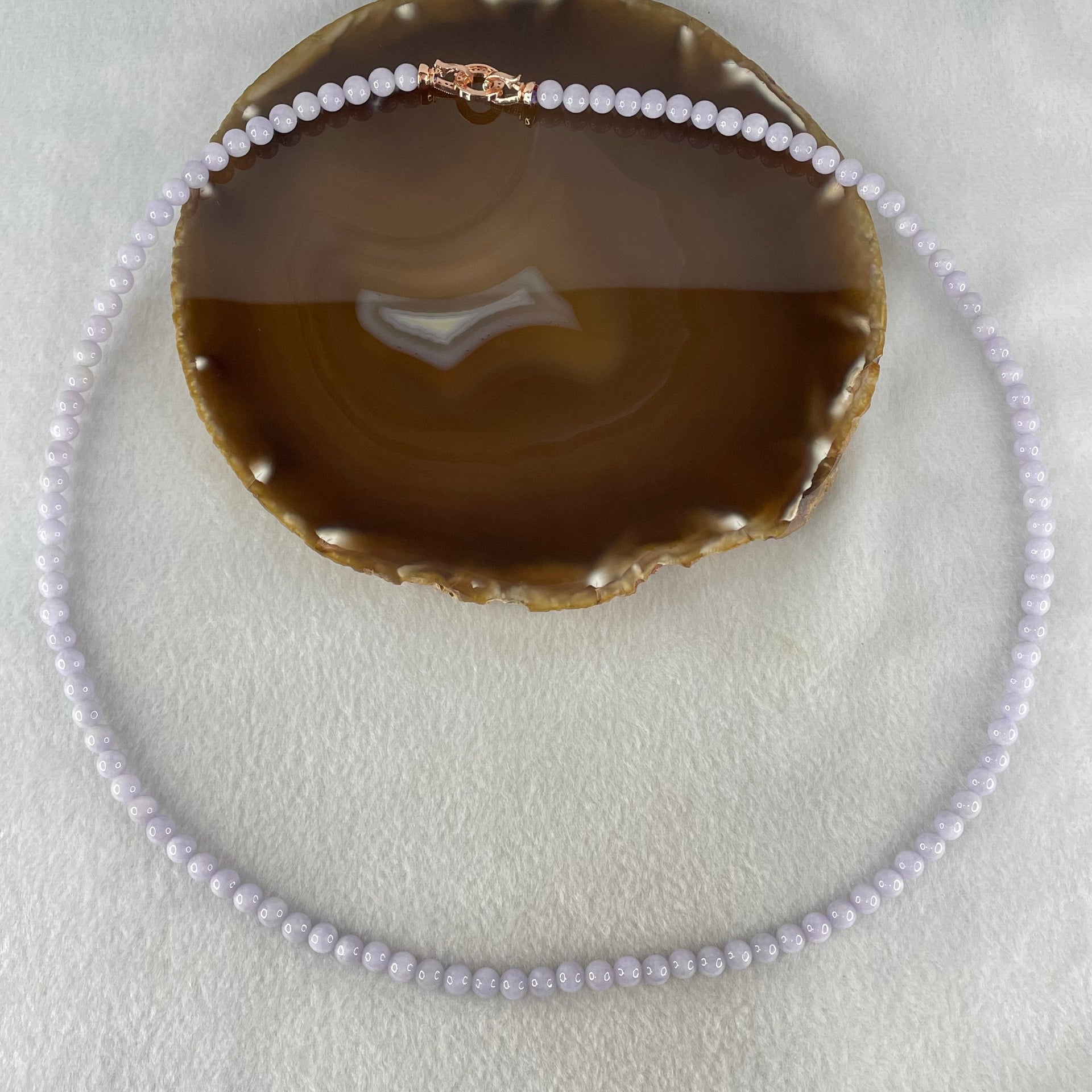 Type A Full Lavender Jadeite Beads Necklace 44.24g 64cm 6.1mm 108 Beads - Huangs Jadeite and Jewelry Pte Ltd
