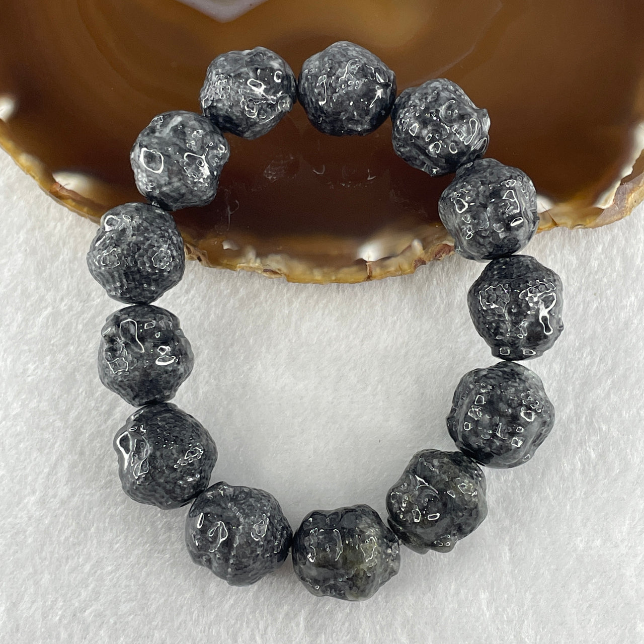 Natural Type A Wuji Greyish Black Jadeite Beads Bracelet 111.82g 19cm 17.5mm 13 Beads