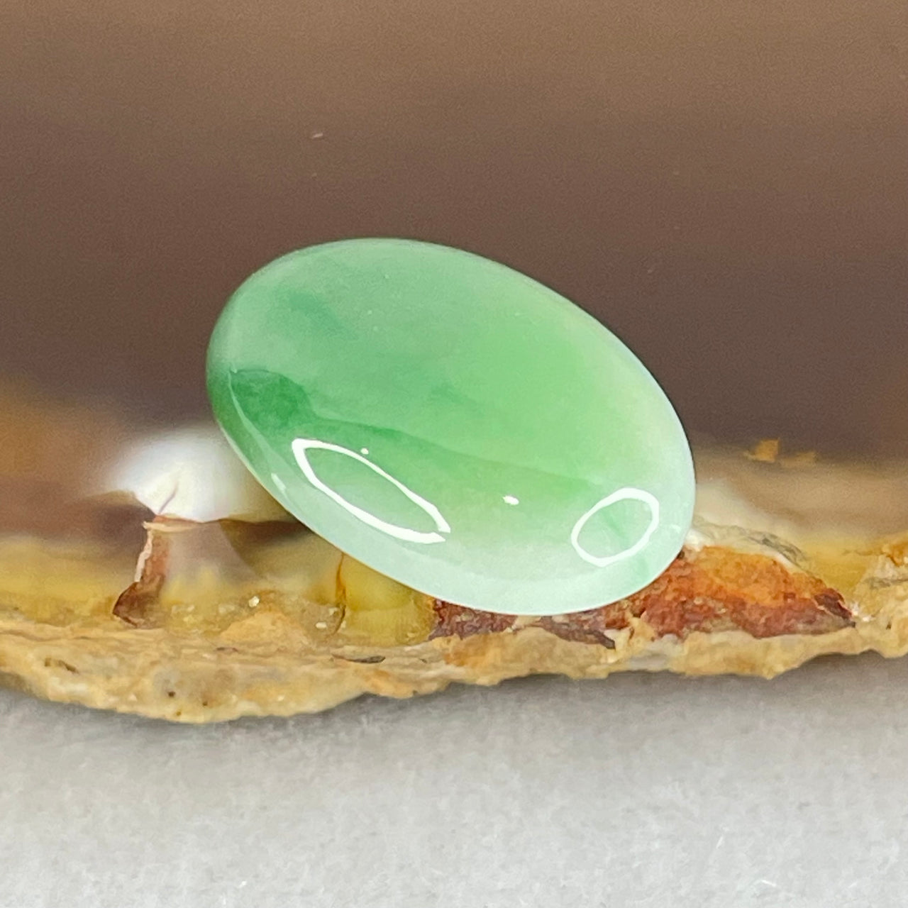 Type A Blueish Green to Faint Green Jadeite Oval Cabouchon Stone For Setting 2.01g 16.1 by 11.4 by 5.8mm - Huangs Jadeite and Jewelry Pte Ltd