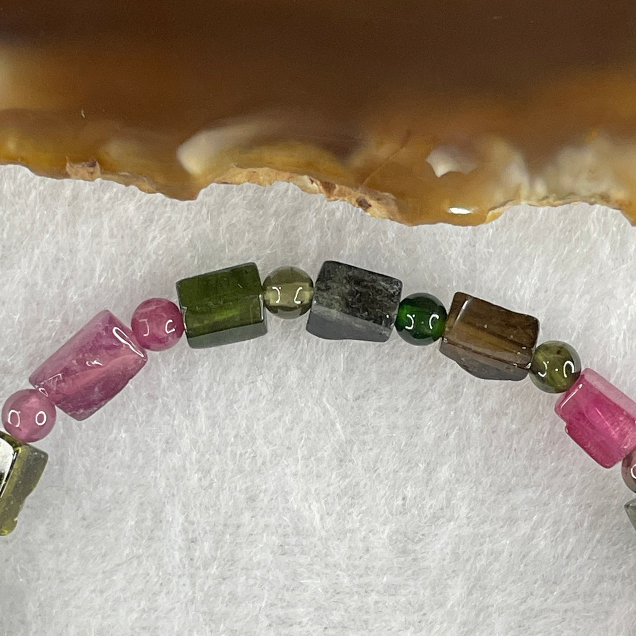 Good Grade Natural Tourmaline Crystal Barrel Bracelet 6.92g 15cm 4.8mm 18Beads