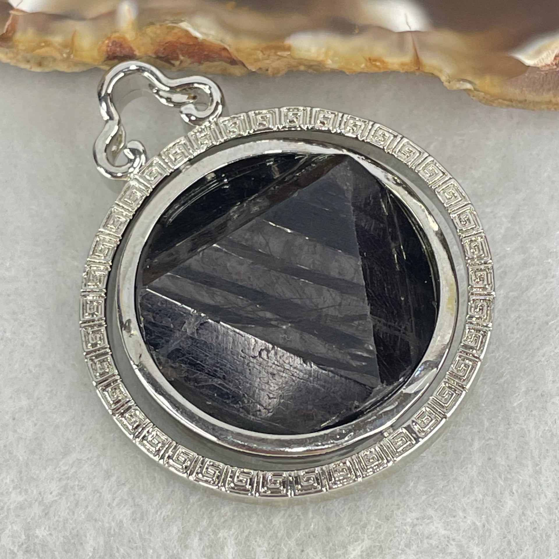 Natural Hypersthene in Stainless Steel Pendant 23.59g 25.0 by 9.5mm - Huangs Jadeite and Jewelry Pte Ltd