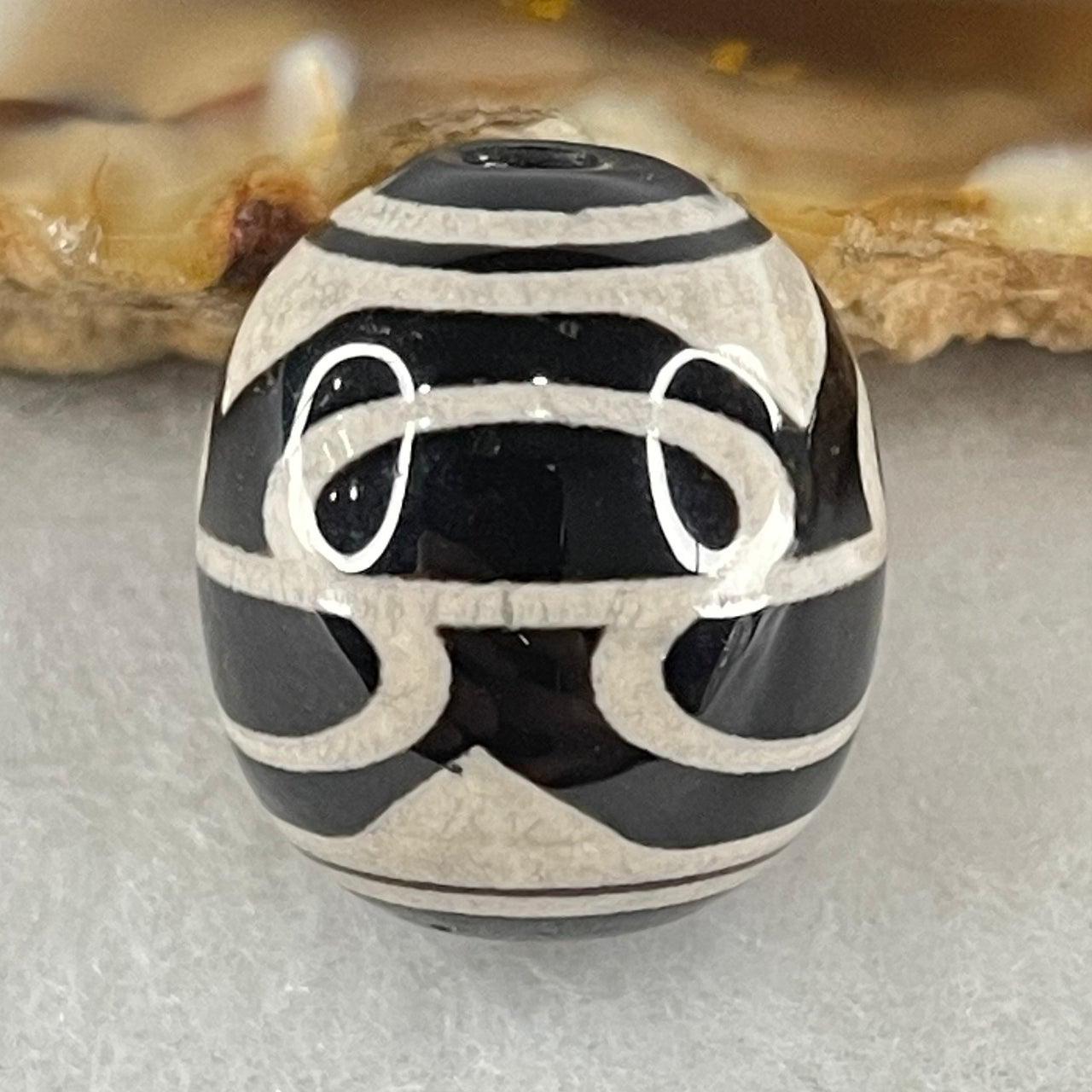 Natural Powerful Tibetan Old Oily Agate 6 Eyes Dzi Bead Heavenly Master (Tian Zhu) 六眼天诛 4.64g 16.0 by 14.4mm - Huangs Jadeite and Jewelry Pte Ltd