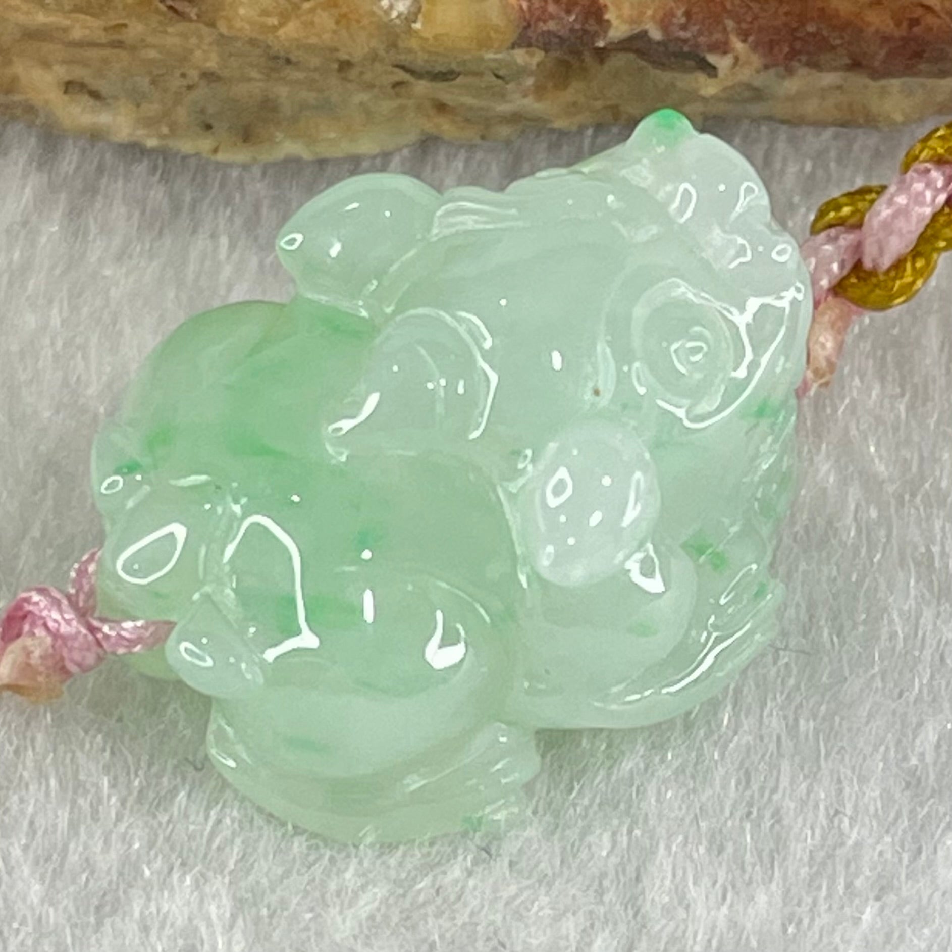 Type A Light Green with Emerald Green Spots Jadeite Male Pixiu String Bracelet 5.46g 15cm 19.5 by 16.3 by 11.2mm - Huangs Jadeite and Jewelry Pte Ltd