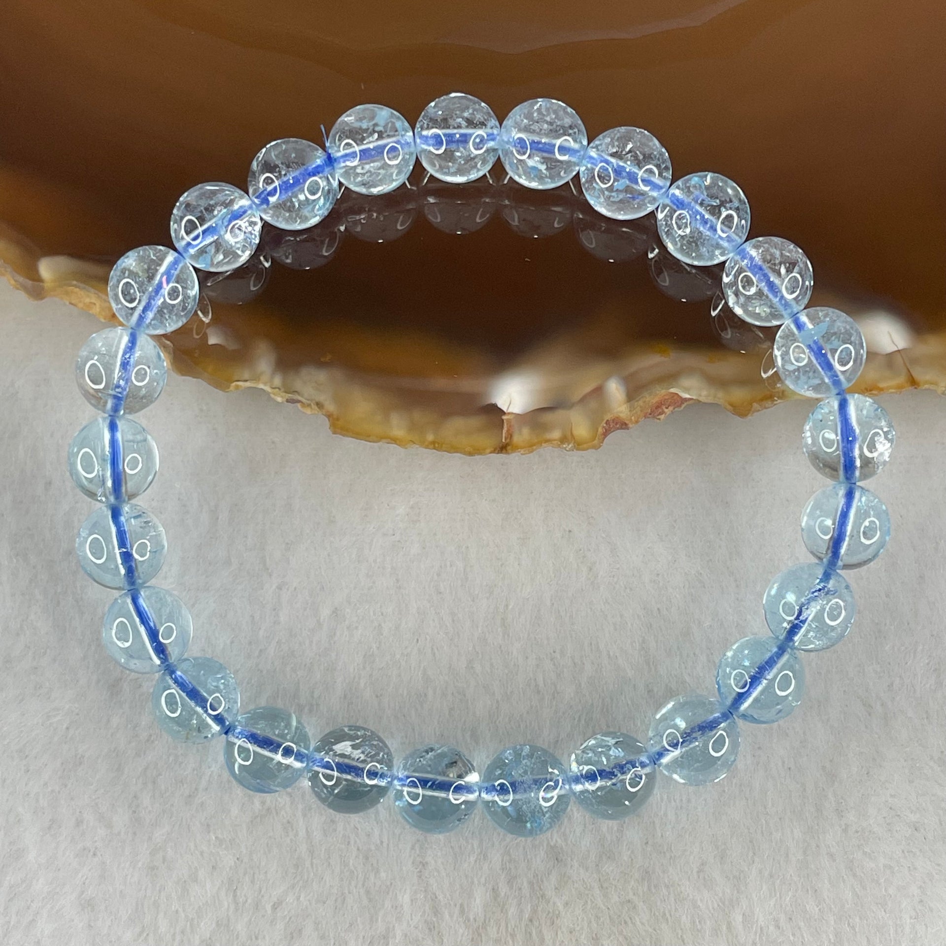 Above Average Natural Blue Topaz Beads Bracelet 20.43g 16cm 7.7mm 25 Beads - Huangs Jadeite and Jewelry Pte Ltd
