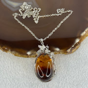 Natural Amber with Cubic Zirconia in S925 Sliver Necklace 15.05g 30.8 by 19.4 by 15.1mm - Huangs Jadeite and Jewelry Pte Ltd