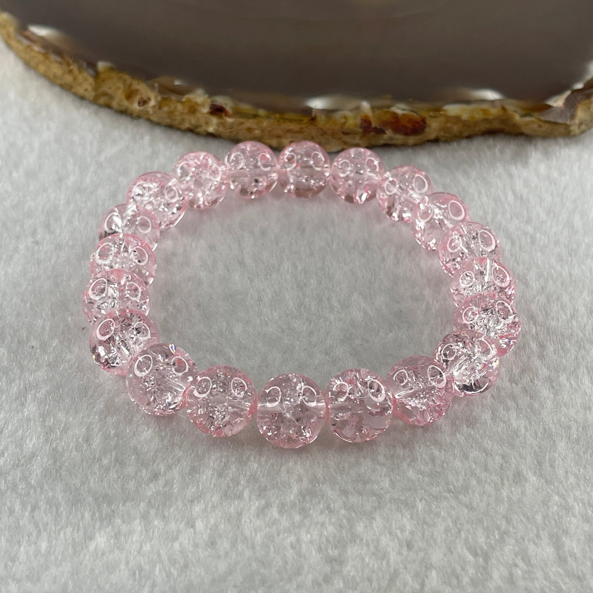 Crackle Pink Quartz Beads Bracelet 25.71g 15cm 10.5mm 20 Beads - Huangs Jadeite and Jewelry Pte Ltd