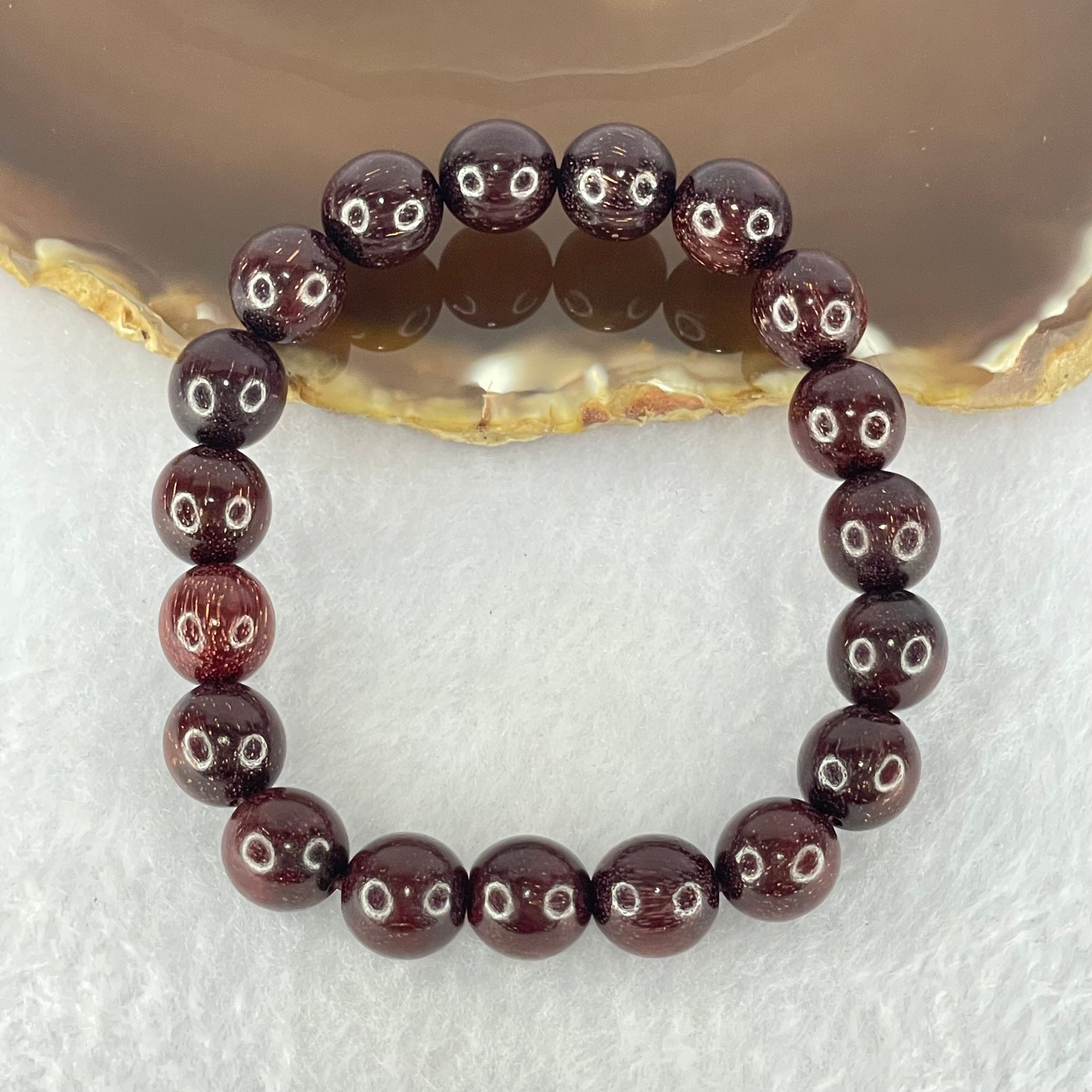 Natural Blood Rosewood Beads Bracelet 天然血檀手链 10.77g 17cm 10.4mm 19 Beads - Huangs Jadeite and Jewelry Pte Ltd