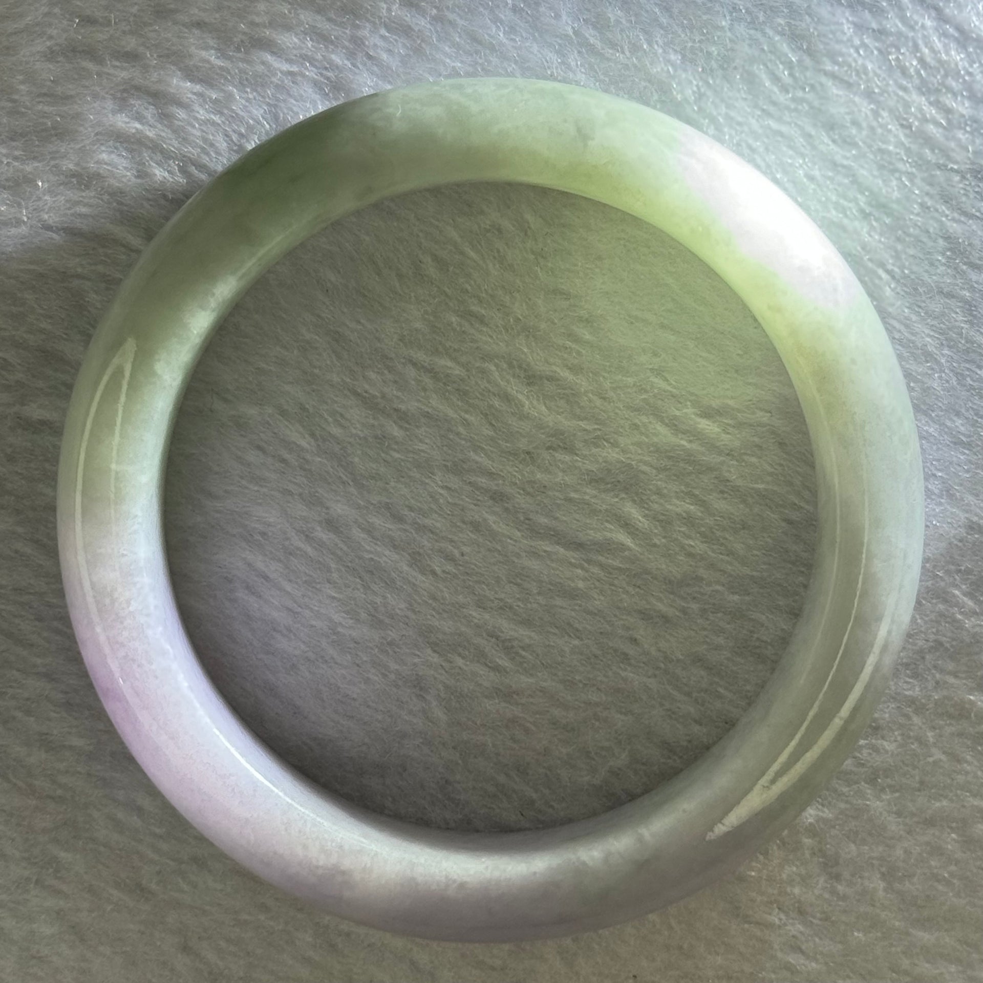 Type A Green with Lavender Jadeite Bangle Internal Diameter 54.7mm 59.02g 12.9 by 8.5mm (Very Slight Internal Line) - Huangs Jadeite and Jewelry Pte Ltd