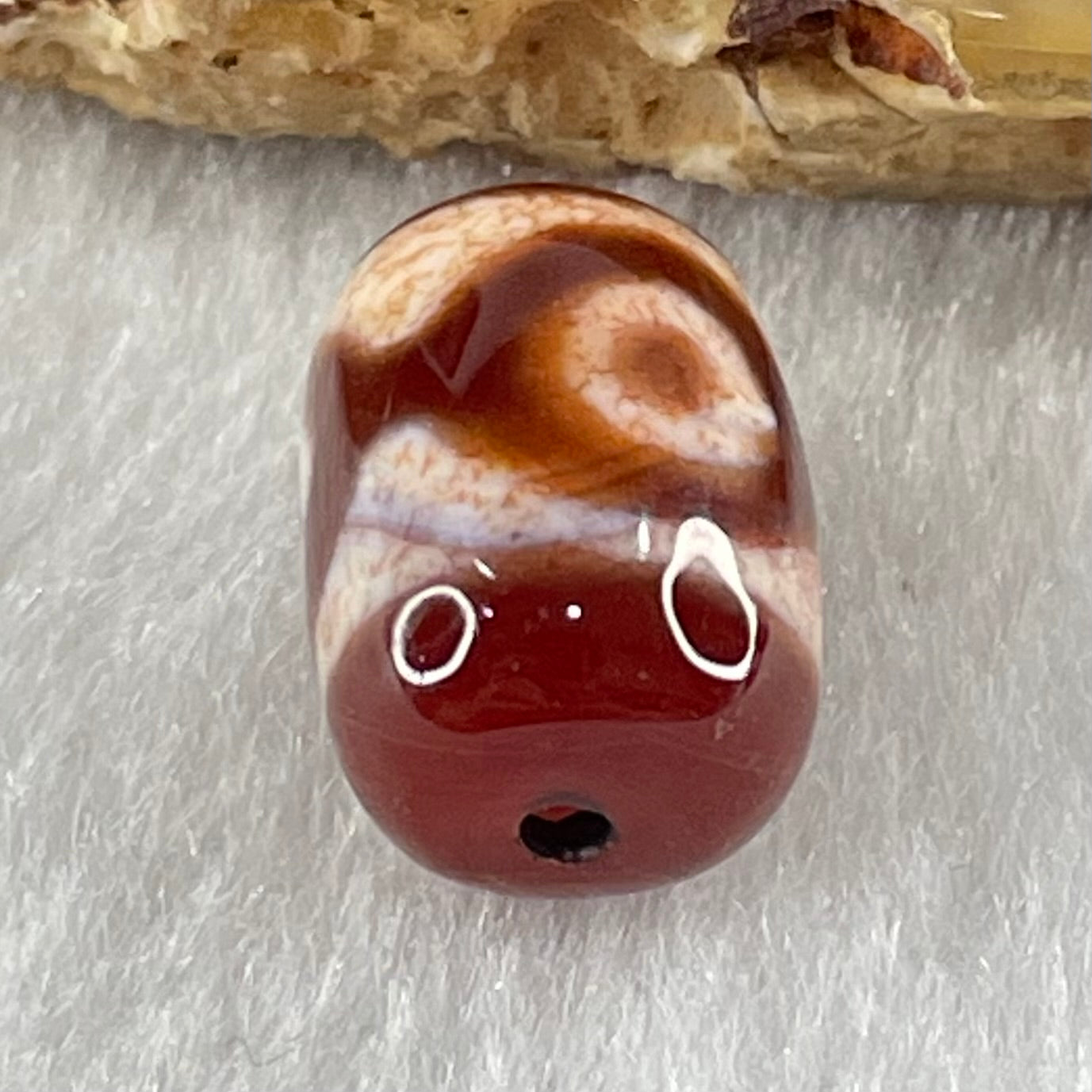 Natural Powerful Tibetan Old Oily Agate 3 Eyes Dzi Bead Heavenly Master (Tian Zhu) 三眼天诛 2.31g 13.7 by 10.0mm - Huangs Jadeite and Jewelry Pte Ltd