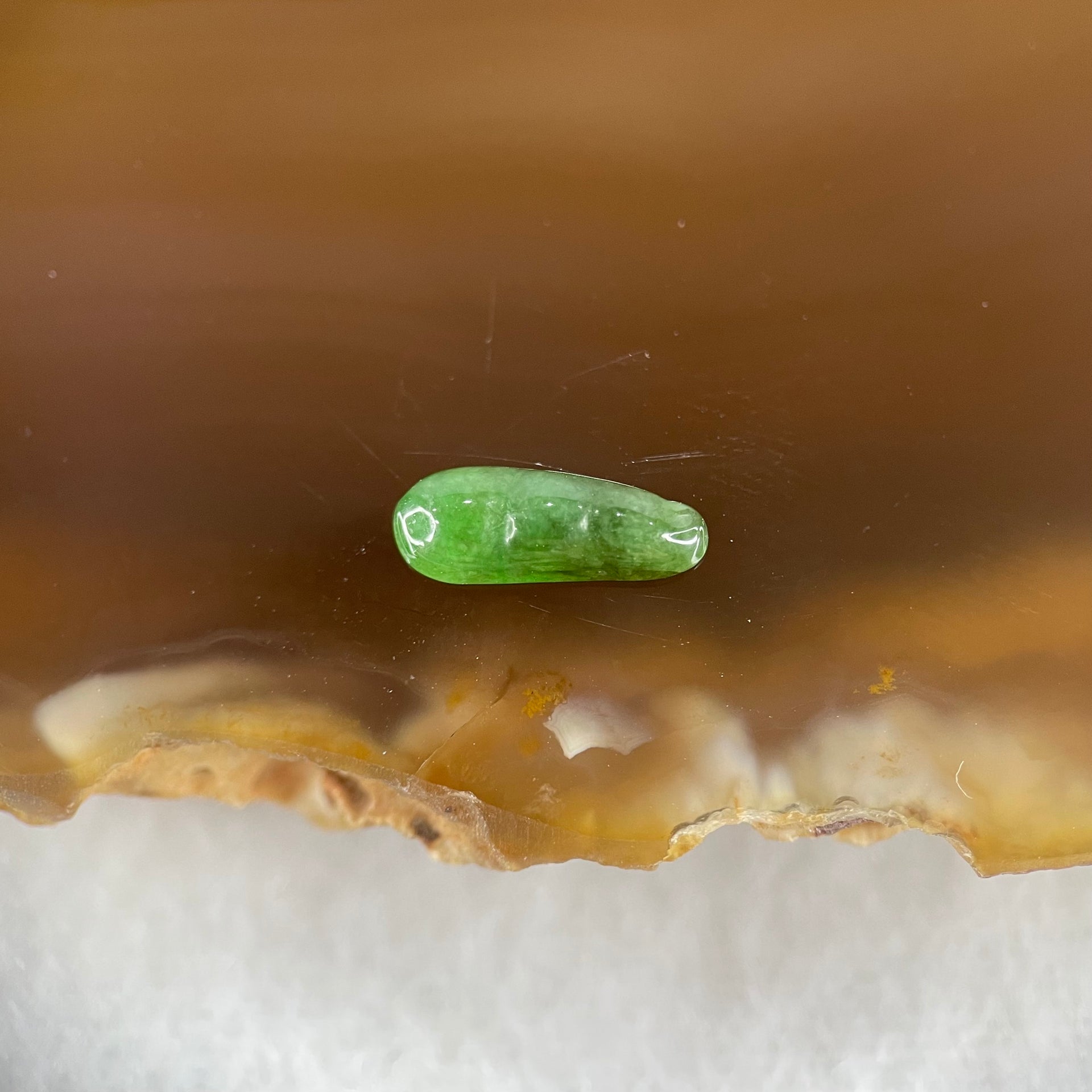 Type A Old Mine Full Green Jadeite Peapod Charm Stone For Setting 0.16g 10.3 by 4.0 by 2.0mm - Huangs Jadeite and Jewelry Pte Ltd