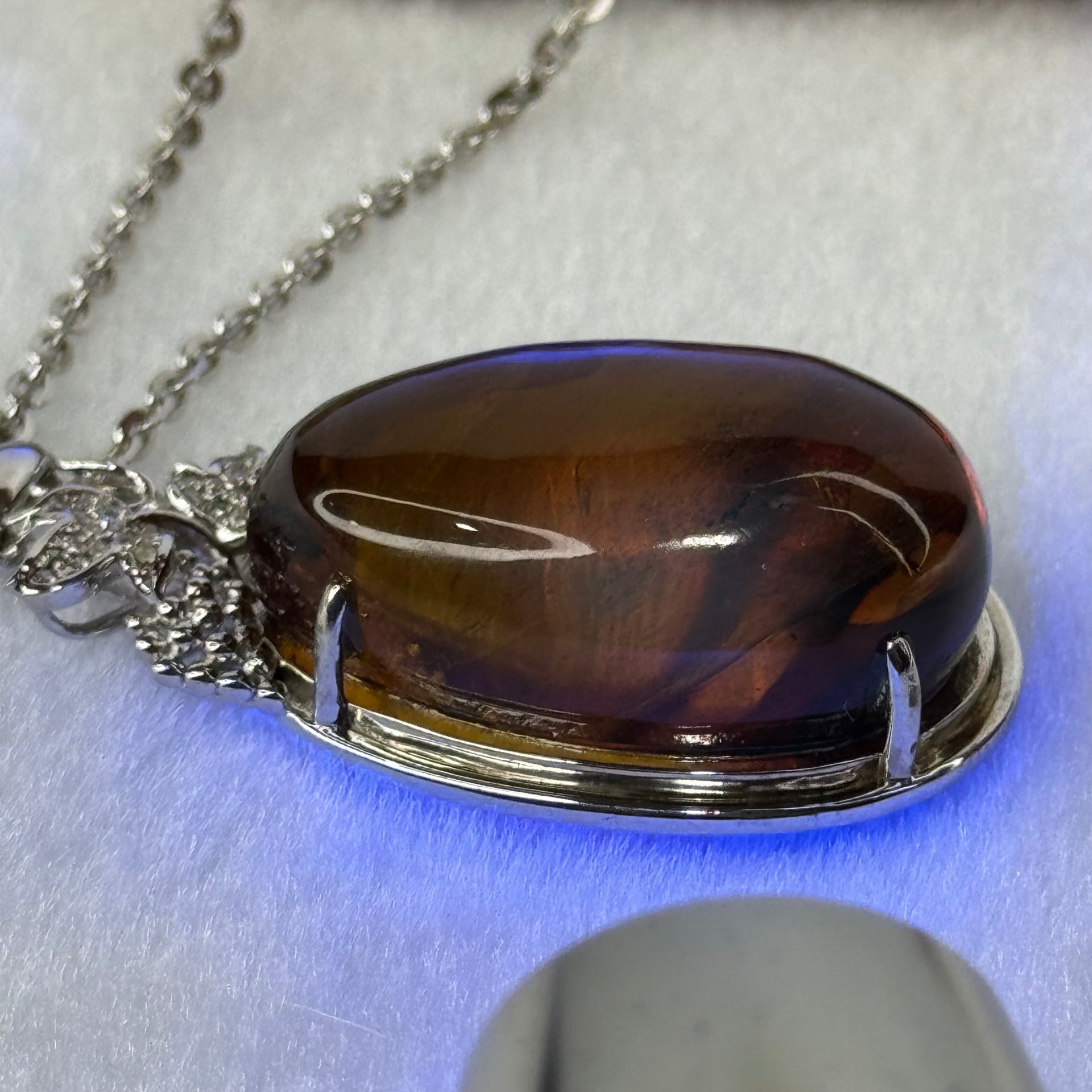 Natural Amber with Cubic Zirconia in S925 Sliver Necklace 15.05g 30.8 by 19.4 by 15.1mm - Huangs Jadeite and Jewelry Pte Ltd