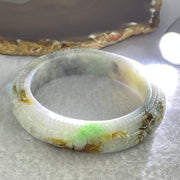 Type A Green Lavender with Brown Yellow Patches Jadeite Carved Ruyi Bangle Internal Diameter 56.3mm 76.21g 13.8 by 10.5mm (Internal Lines) - Huangs Jadeite and Jewelry Pte Ltd