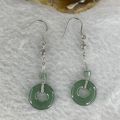Type A ICY Blueish Green Jadeite Ping An Kou Donut in 925 Silver Earrings 2.62g each Donut about 15.6 by 1.8mm - Huangs Jadeite and Jewelry Pte Ltd