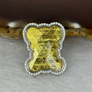 Natural Meteorite Bear Charm in S925 Silver with Crystals For Necklace / Bracelet (Gold Color) 7.33g 26.0 by 21.3 by 8.5mm - Huangs Jadeite and Jewelry Pte Ltd
