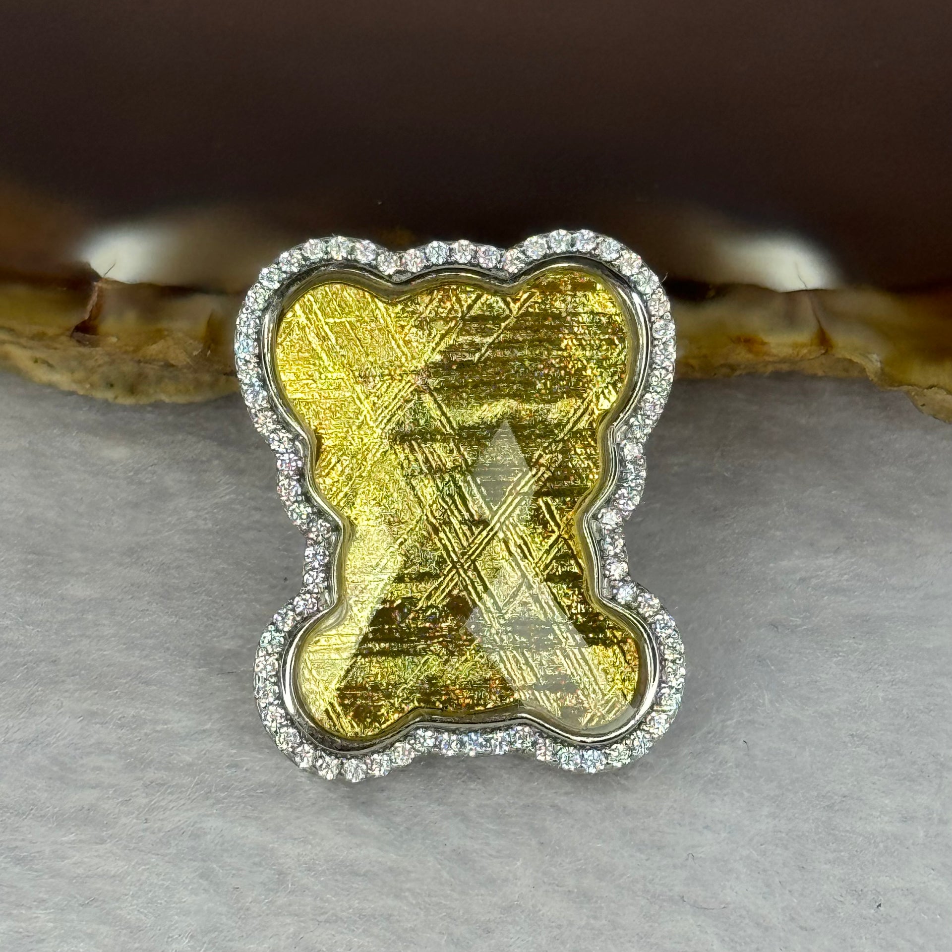 Natural Meteorite Bear Charm in S925 Silver with Crystals For Necklace / Bracelet (Gold Color) 7.33g 26.0 by 21.3 by 8.5mm - Huangs Jadeite and Jewelry Pte Ltd