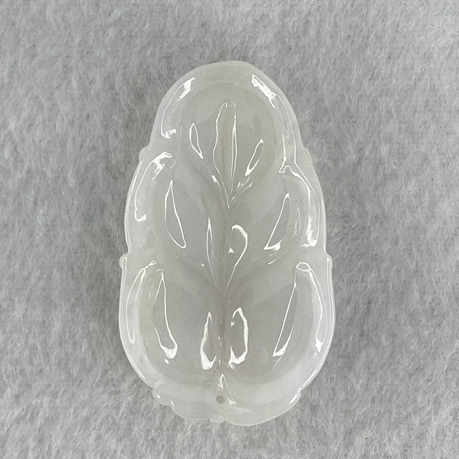 Type A White Jadeite Leaf Pendant 9.78g 40.5 by 23.9 by 6.3mm - Huangs Jadeite and Jewelry Pte Ltd