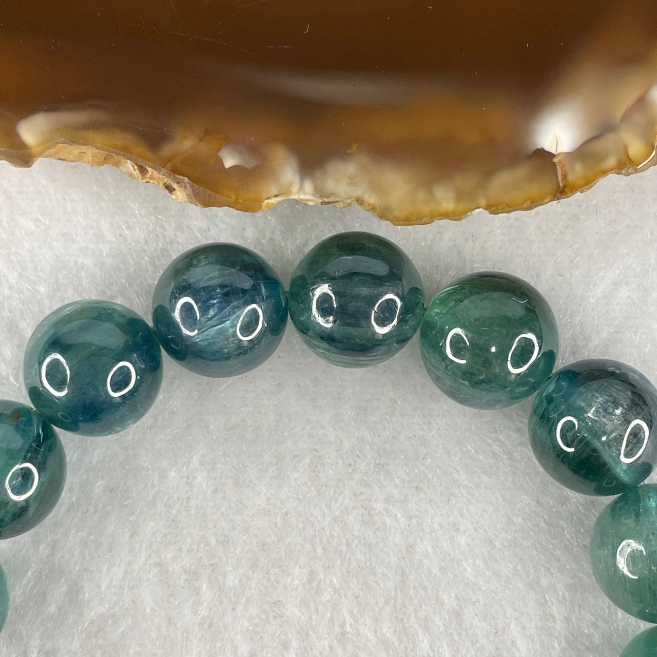 Very Very Good Grade Natural Cat's Eye Bluish Green Kyanite Beads Bracelet | 11.7mm Ocean Teal Alignment (50.06g | 15.5cm Wrist Sizing | 17 Beads)