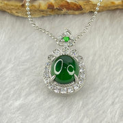 Type A Icy Green Omphasite Jadeite 11.1 by 9.2 by 6.0mm With Crystals in S925 Sliver Necklace 5.28g - Huangs Jadeite and Jewelry Pte Ltd