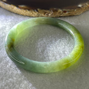 Natural Type A Blueish Green Piao Hua Jadeite Flat Ding Dang Bangle 27.60g Inner Diameter 51.3mm 7.0 by 7.9mm (Very Slight External Line) - Huangs Jadeite and Jewelry Pte Ltd
