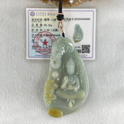 Type A Light Blueish Green with Yellow Jadeite Samantabhadra Bodhisattva Guan Yin on Elephant and Flower Pendant 93.42g 84.3 by 49.0 by 13.2mm - Huangs Jadeite and Jewelry Pte Ltd
