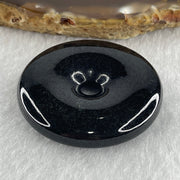 Type A Opaque Black Omphacite Jadeite Ping An Kou Donut Pendant 28.29g 40.1 by 8.5mm - Huangs Jadeite and Jewelry Pte Ltd