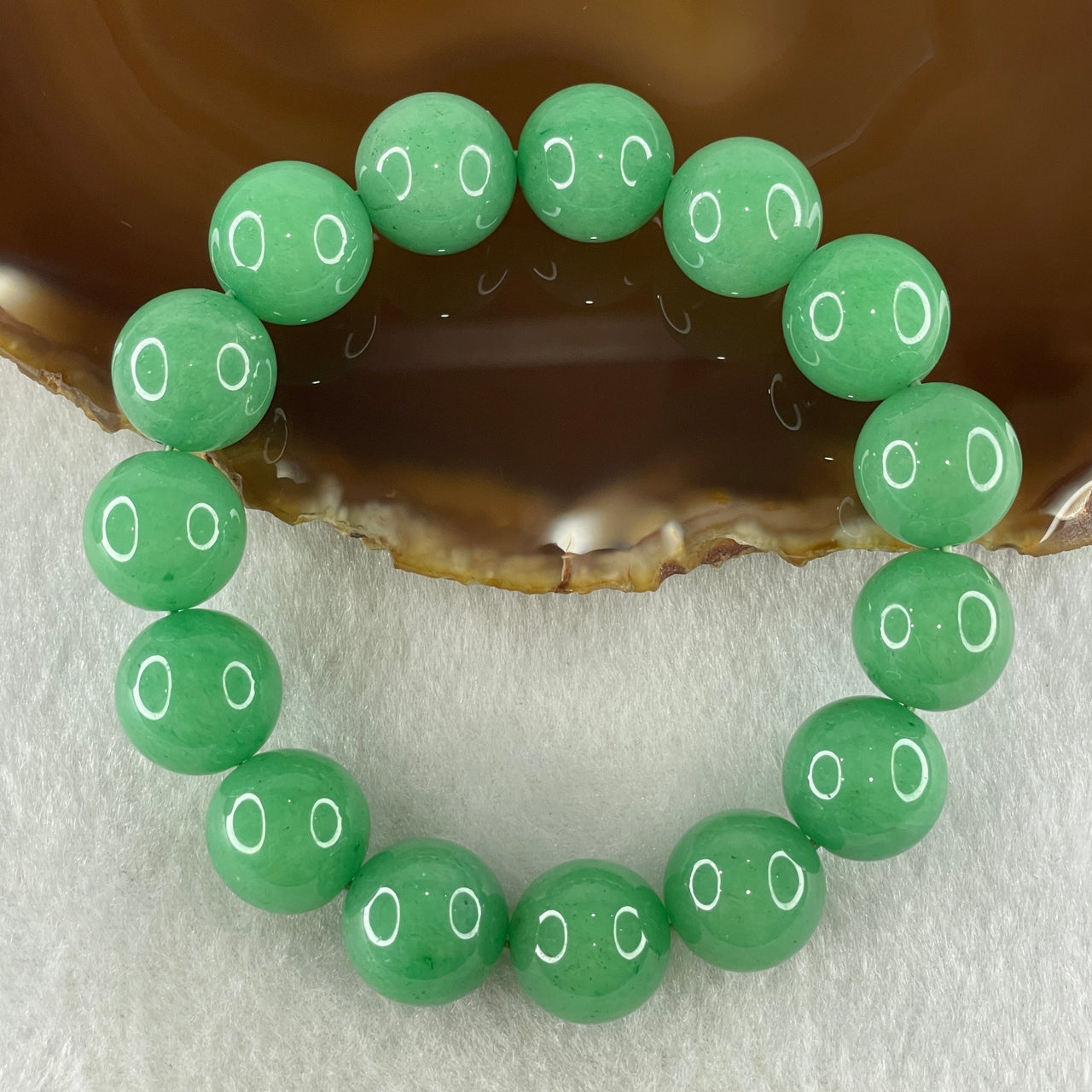 Natural Green Aventurine Beads Bracelet 60.88g 17cm 14.4mm 15 Beads - Huangs Jadeite and Jewelry Pte Ltd